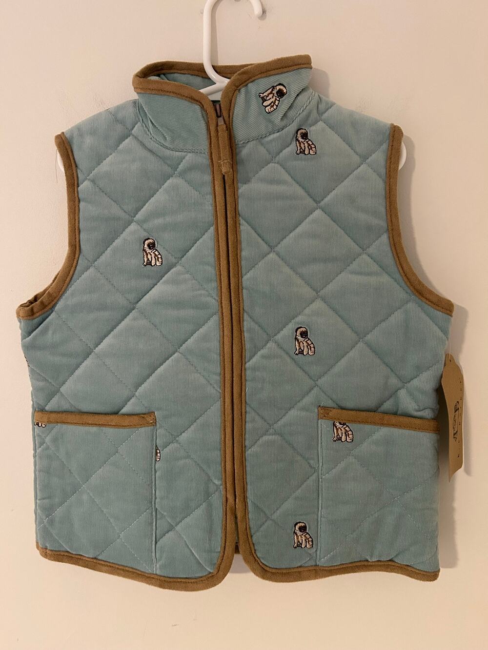 NWT K.C. Parker 6X / 7 Shar Pei Dog Vest Corduroy Light Blue Quilted Girls